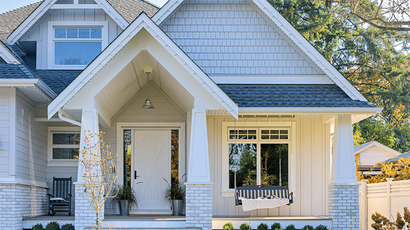 Craftsman style home exterior with fresh paint and covered porch in Annapolis MD