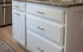 Cabinet Refinishing White Kitchen Island Annapolis Md White kitchen island with freshly painted cabinets and new hardware