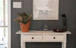 Interior Painting Dark Grey Beadboard White Console Annapolis Md White console table with potted plant against a dark grey vertical beadboard wall