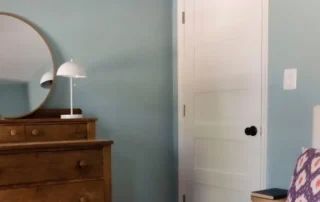 Residential Interior Painting Blue Bedroom Annapolis Md Blue painted bedroom walls with wooden dresser and white door